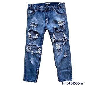 Tobi Distressed Ankle Zipper Jeans, Size 27